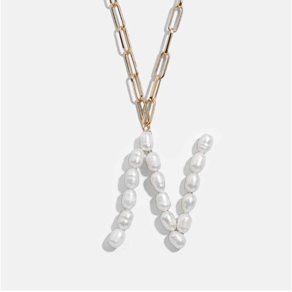Pearl Letter "N" Initial Paperclip Name Necklace